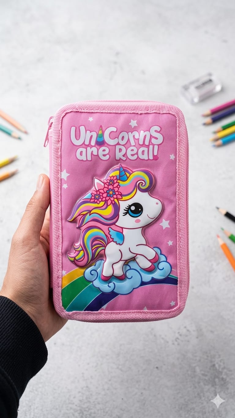 LAPICERA 2 CIERRES CON KIT ESCOLAR UNICORNIO ROSA