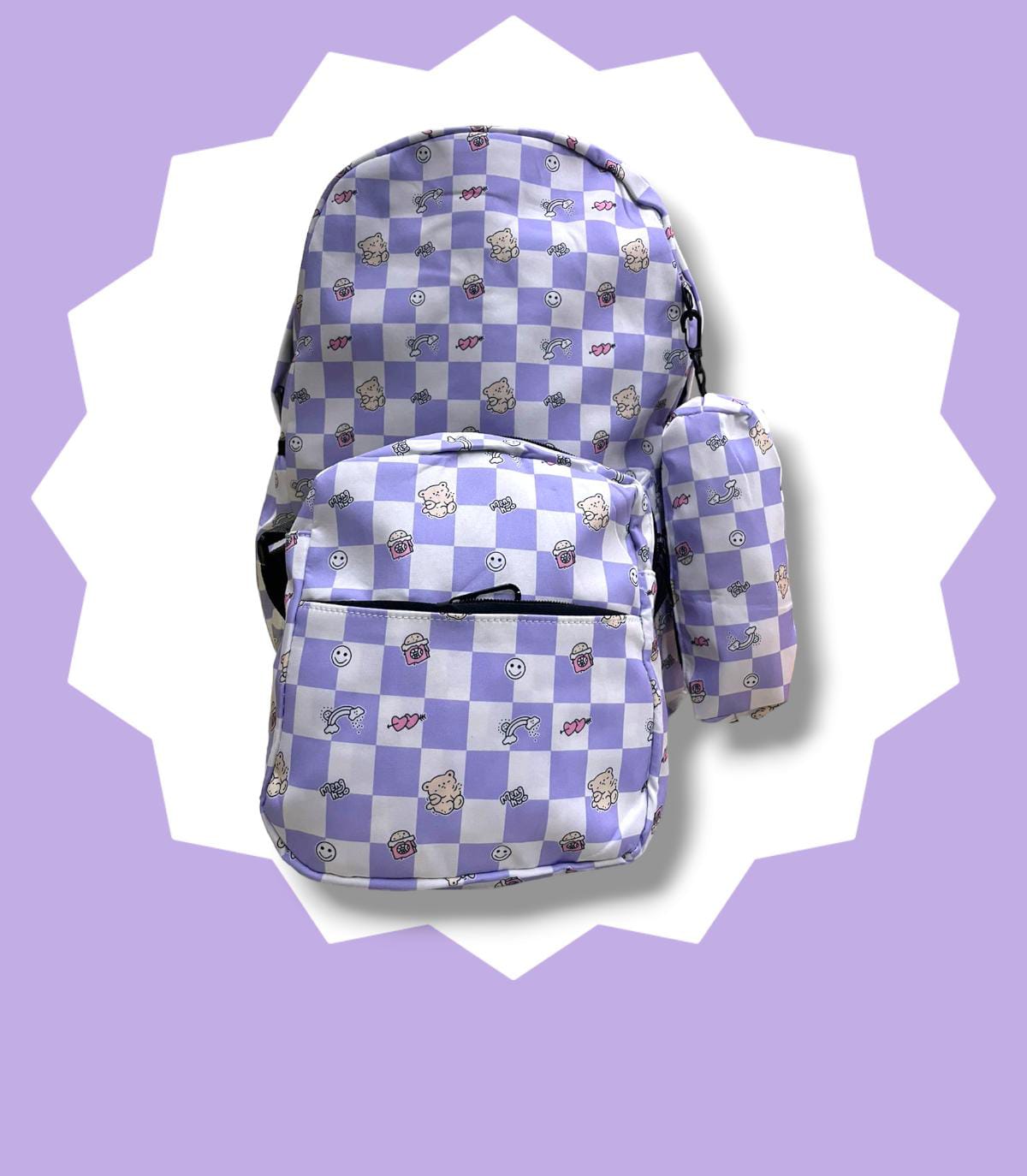 MOCHILA COMBOS DE CUADROS CUTE LILA