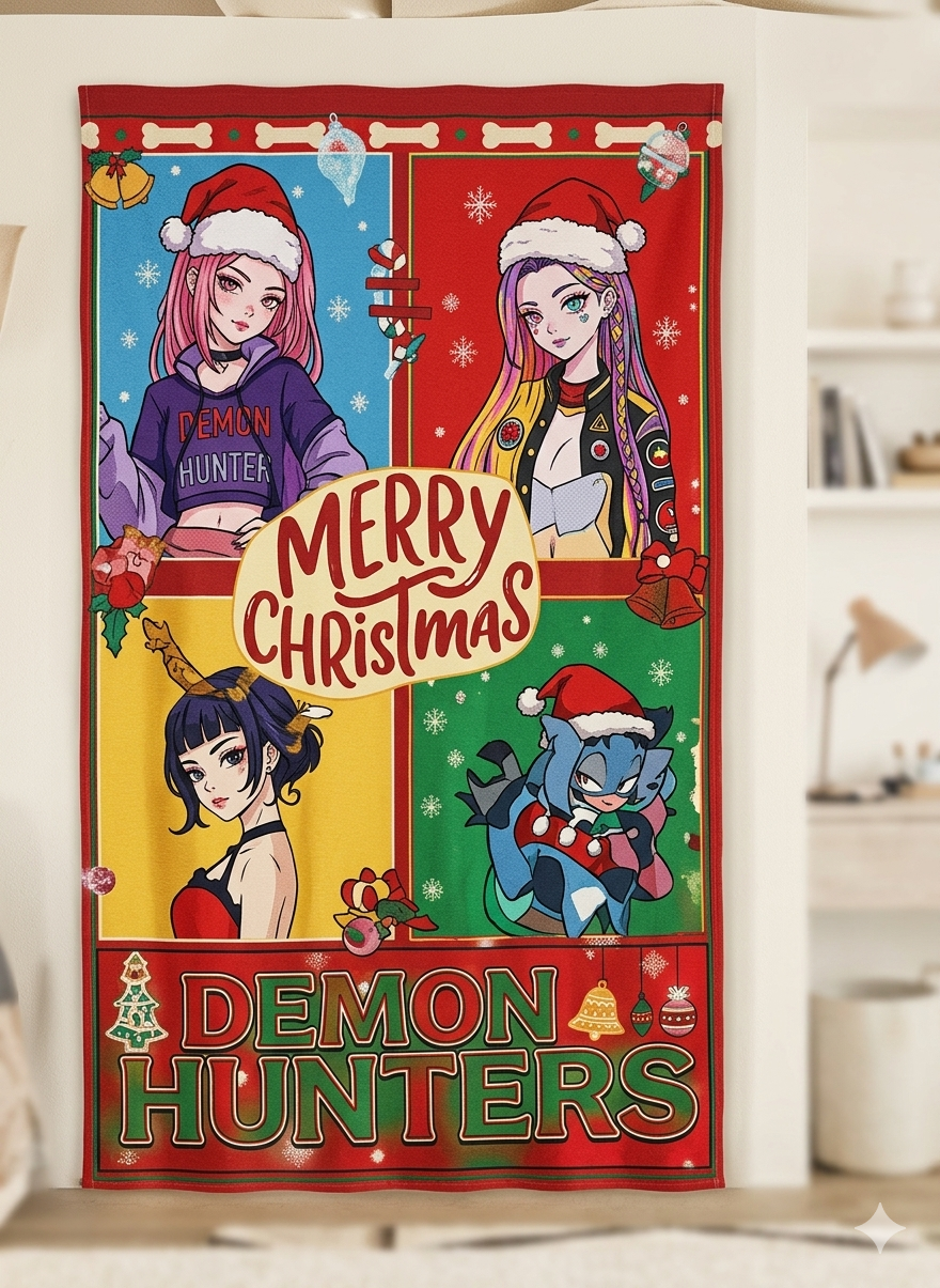 CORTINA NAVIDEÑA DECORACION PERSONAJES GUERRERAS KPOP