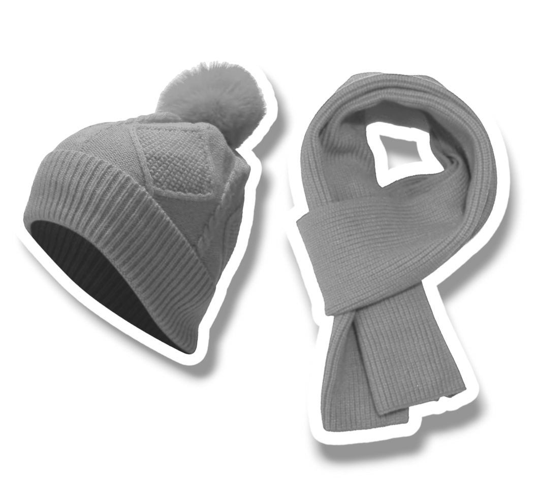 SET DE GORRO CON POMPON Y BUFANDA LARGA  GRIS