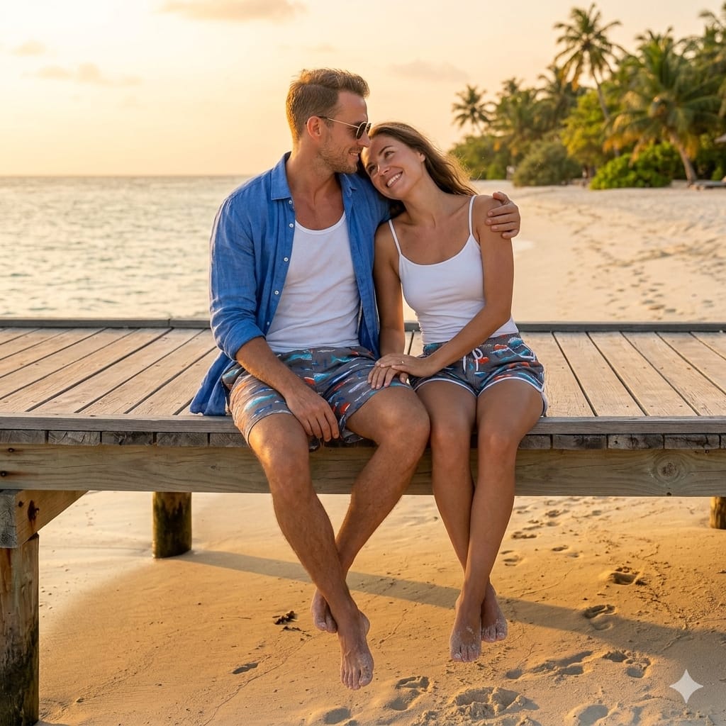 SHORT DUO PAREJA PLAYERO GRIS/TIBURONES