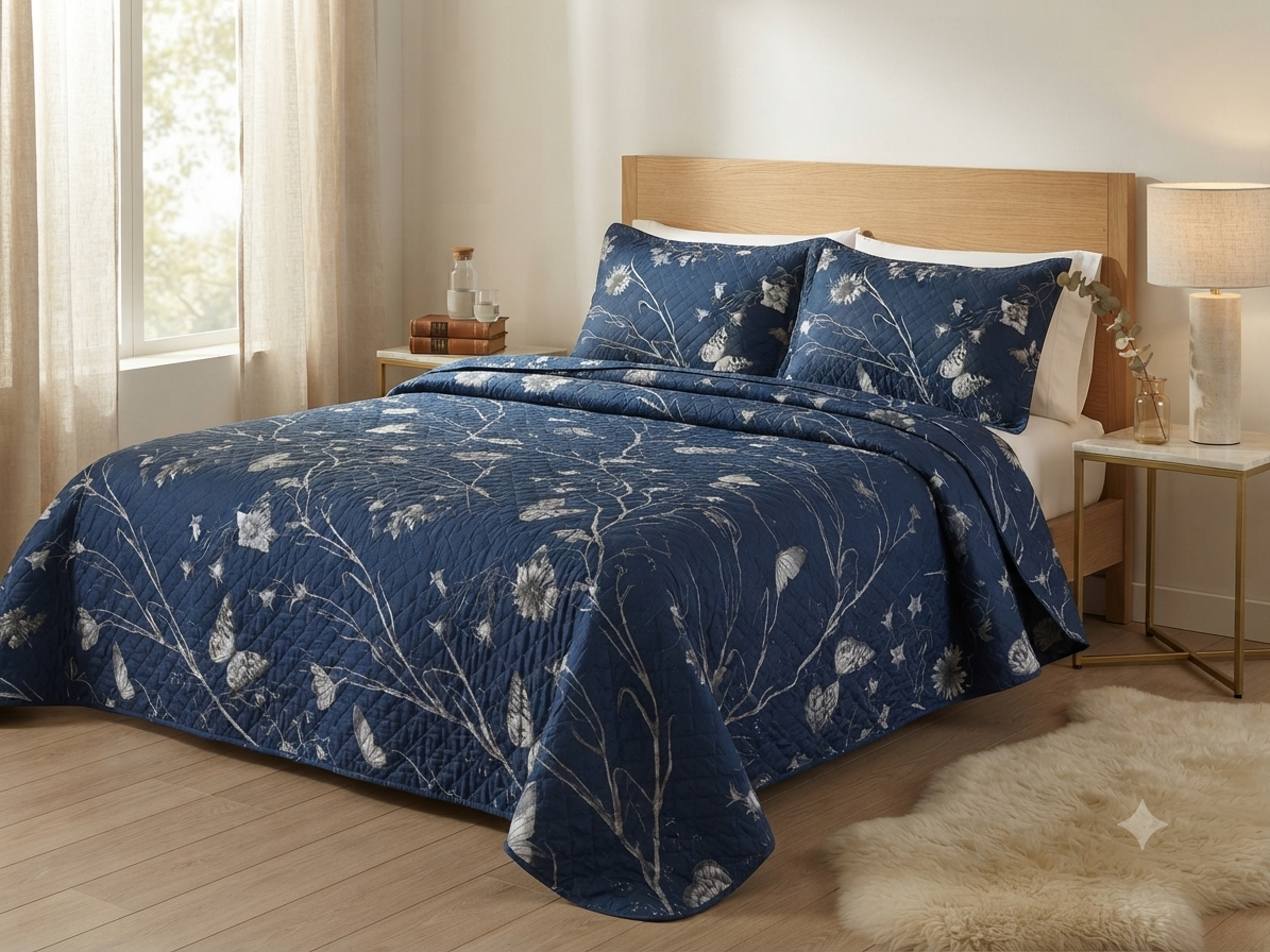 JUEGO DE CAMA 3 PIEZAS DISEÑOS MARINO MARIPOSA BLANCA