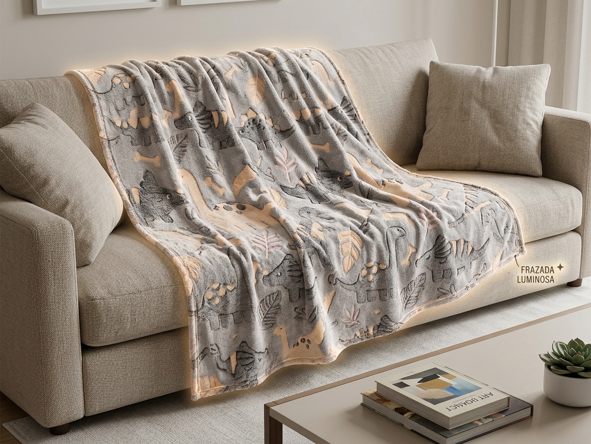 FRAZADA LUMINOSA 100X150CM GRIS/DINOS NARANJA