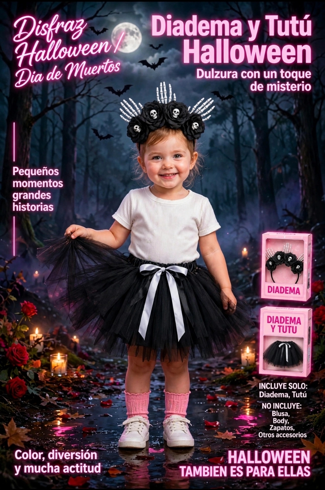 DISFRAZ HALLOWEEN TUTU Y DIADEMA CATRINA MANOS
