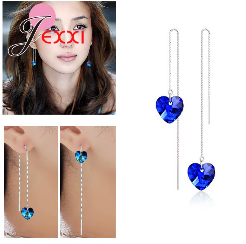 ARETES LARGOS DE CORAZÓN PLATA 925