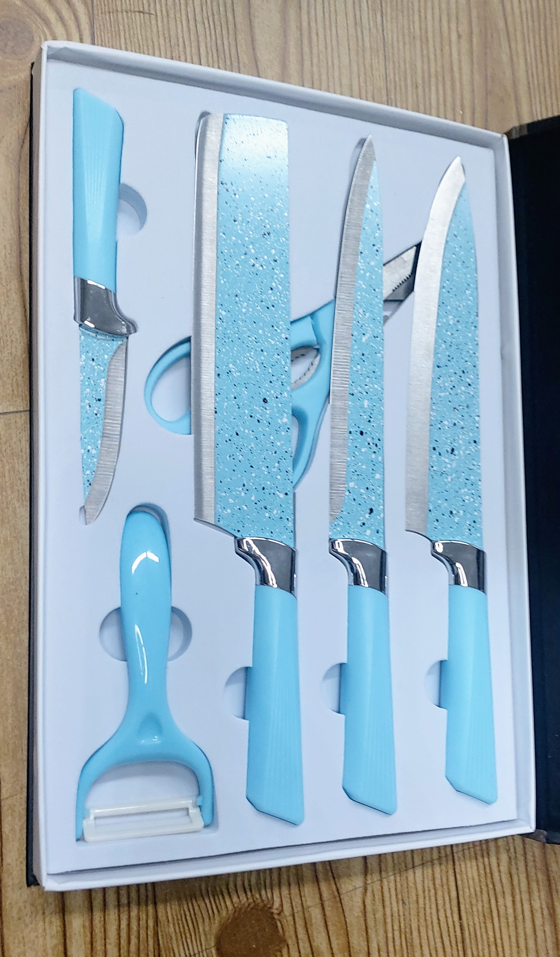 SET DE CUCHILLOS JASPEADO AZUL
