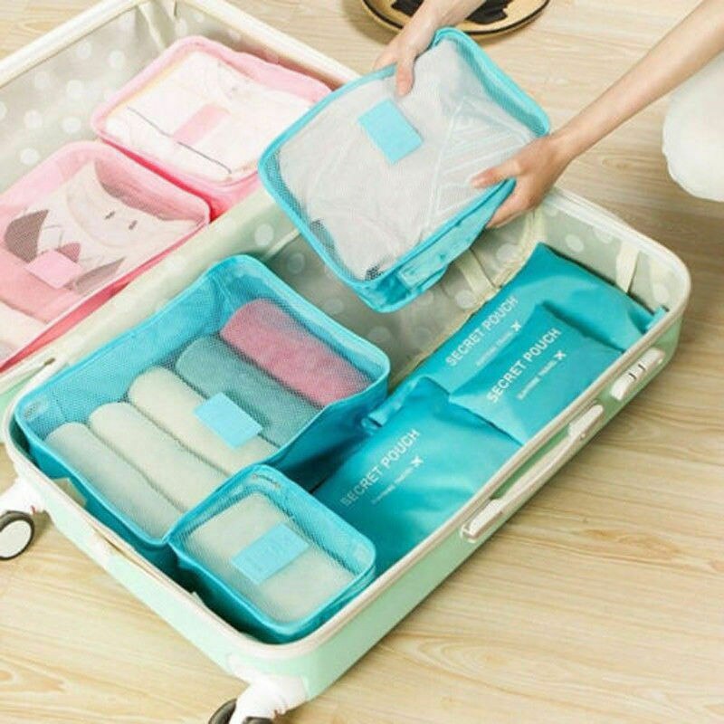 KIT BOLSA DE VIAJE 5 PIEZAS CELESTE