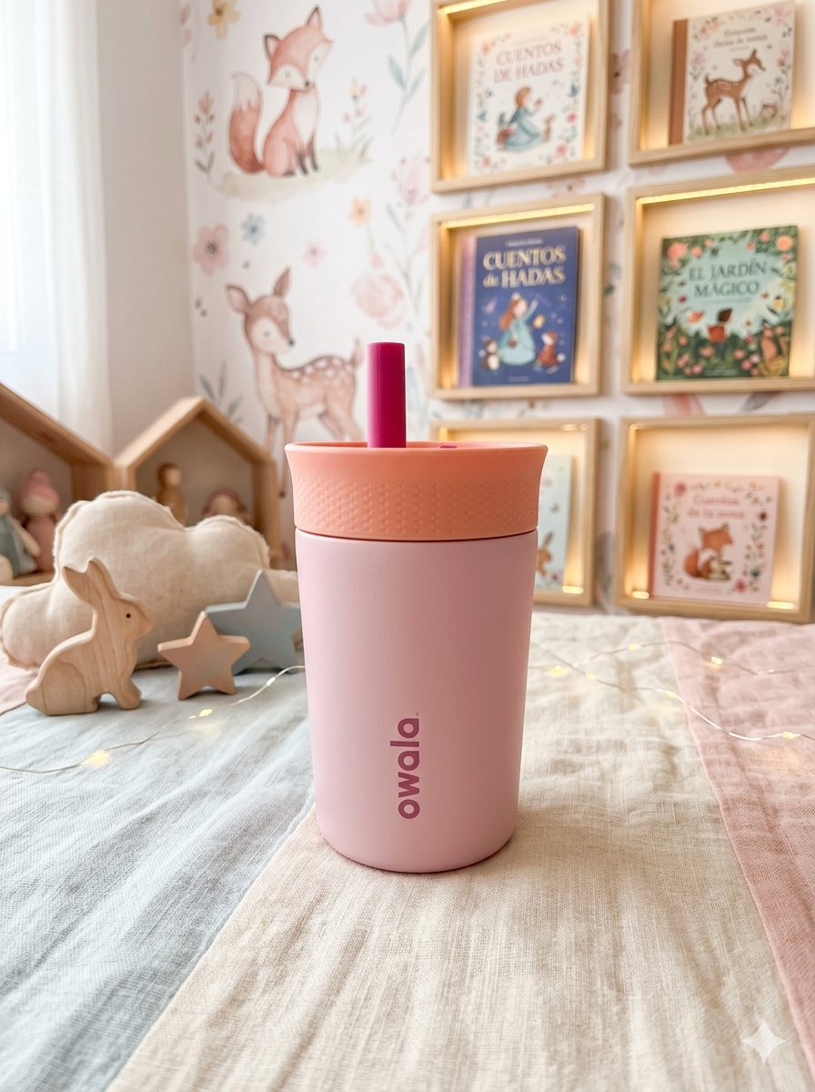 OWALA KIDS CON POPOTE 350ML ROSA PASTEL/MELON