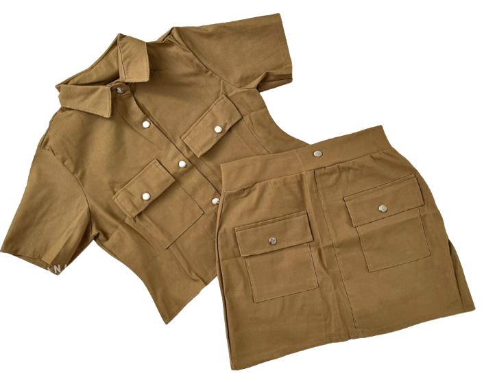 CONJUNTO CAMISA Y FALDA UNITALLA CAQUI