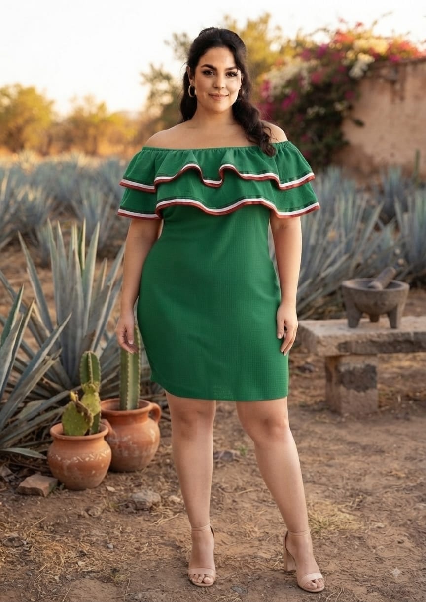 VESTIDO CAMPESINO M/G VERDE