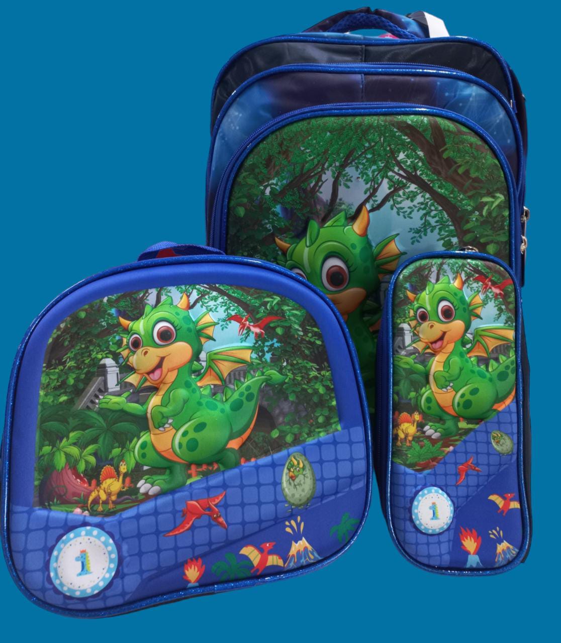 MOCHILA TRIPLE CON LUZ DINO BEBE