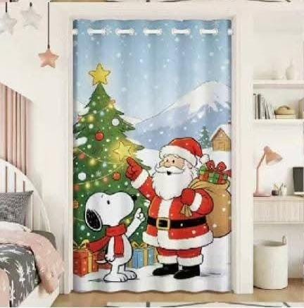 CORTINA NAVIDEÑA DECORACION PERSONAJES SNOOPY/SANTA