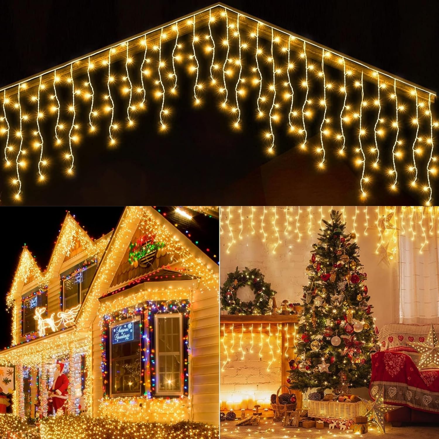 SERIE DE 200 LUCES CASCADA NAVIDEÑAS EXT.TRANSP. AMARILLA