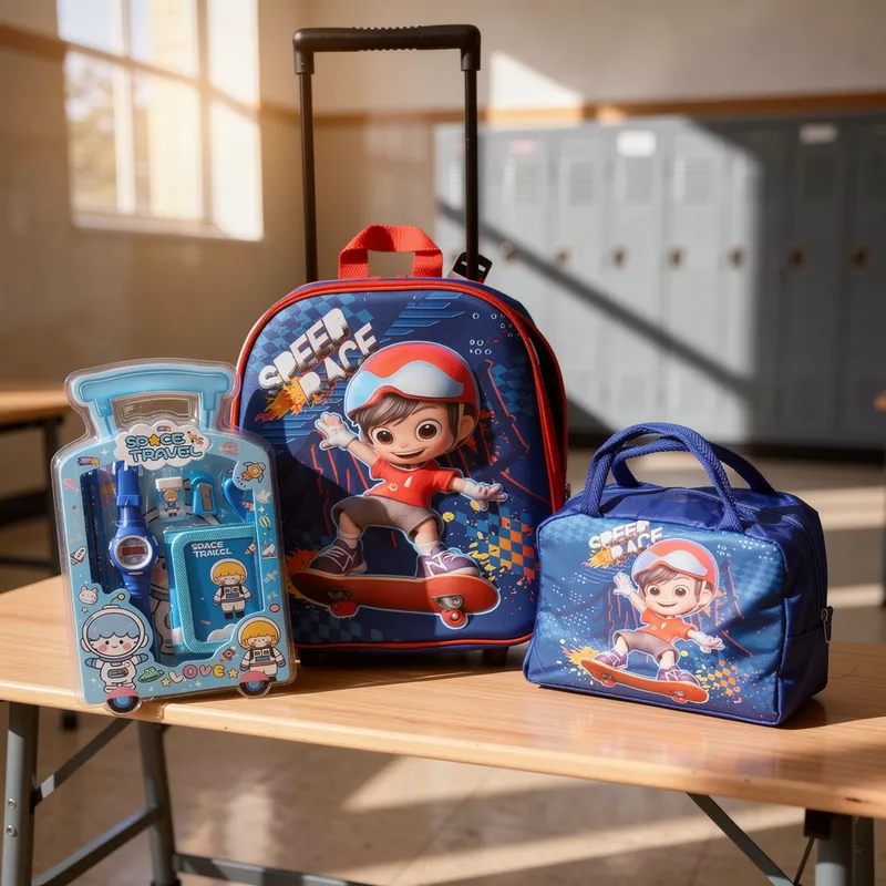 MOCHILA CARRITO CON LONCHERA Y KIT NIÑO PATINETA