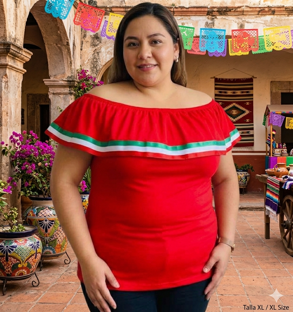 BLUSA CAMPESINA MEXICANA XL ROJO