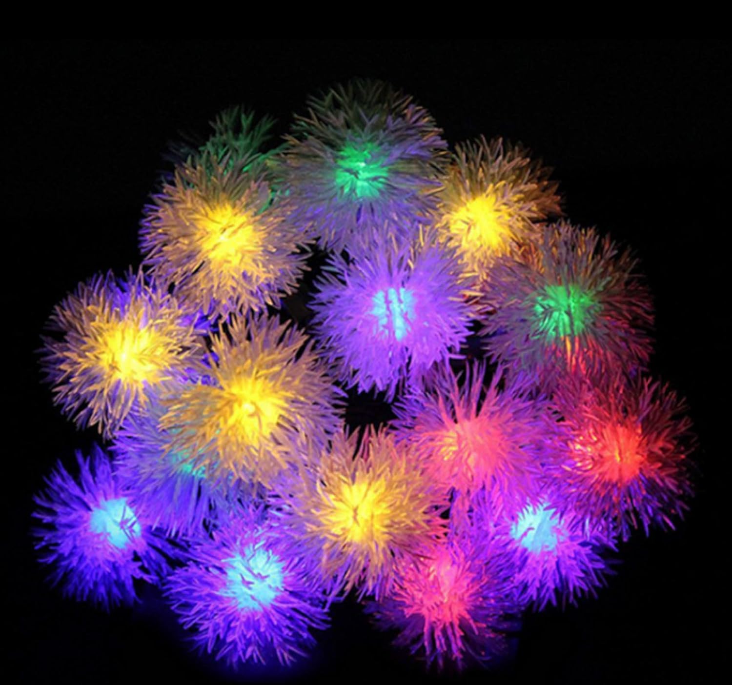 LUCES SOLARES 20 LED POMPONES COLORES
