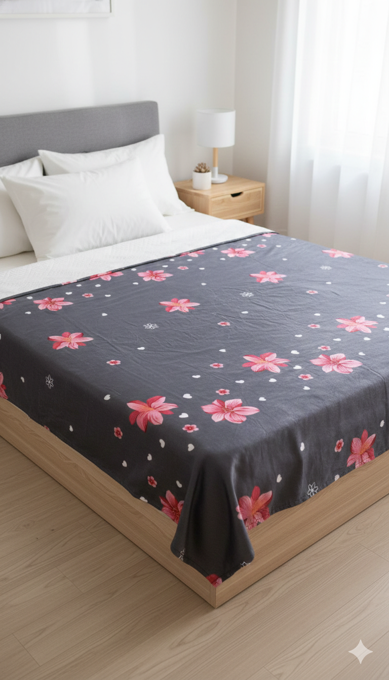 COBIJAS DISEÑOS GRIS FLOR CORAL