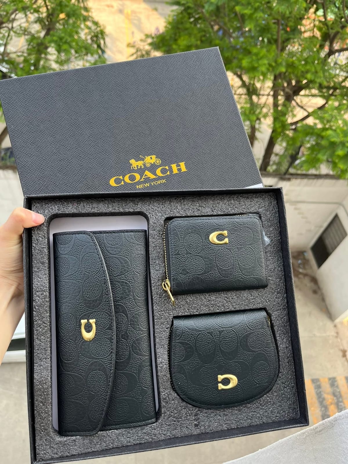 TRIO DE CARTERA TIPO COACH 1000 BLACK