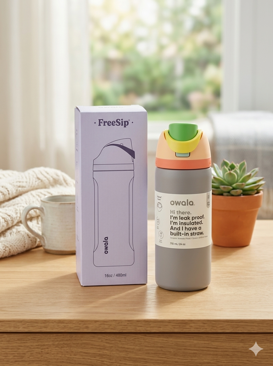 OWALA KIDS FREE SIP 16OZ GRIS/MELON
