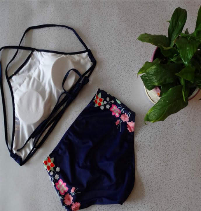 TRAJE DE BAÑO DAMA FLORES AZULES 2PZ XL