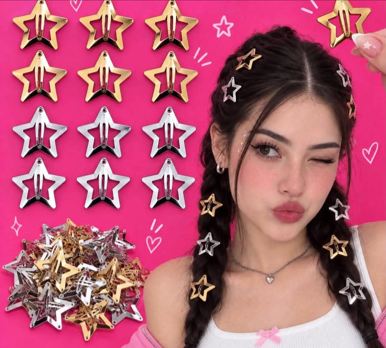 12 TIRAS CON 120 BROCHES ESTRELLA DORADAS Y PLATEADAS