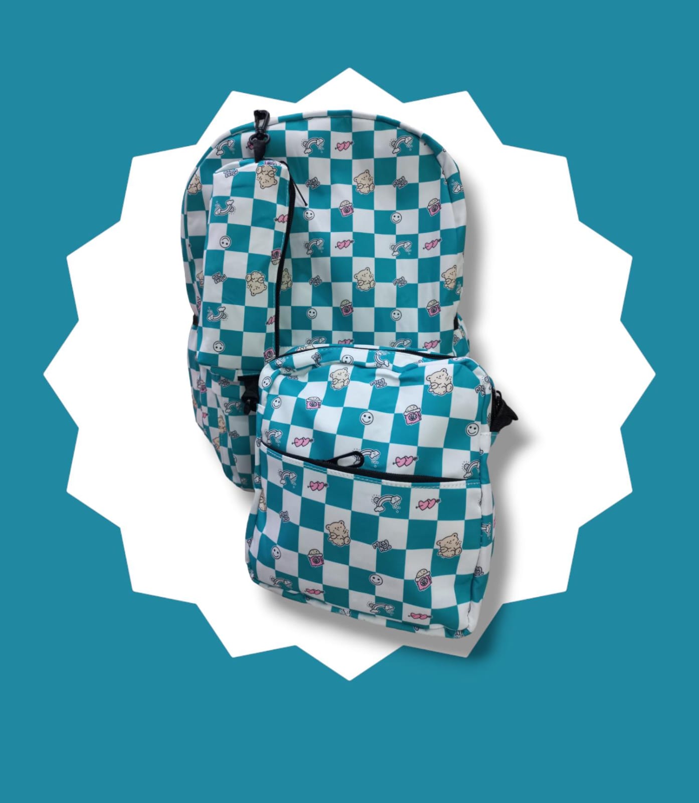 MOCHILA COMBOS DE CUADROS CUTE VERDE