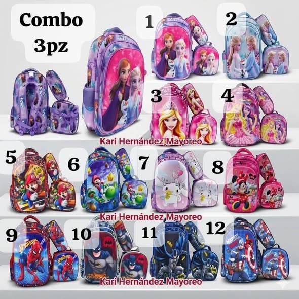 PAQUETE DE 12 COMBOS DE MOCHILAS SURTIDAS