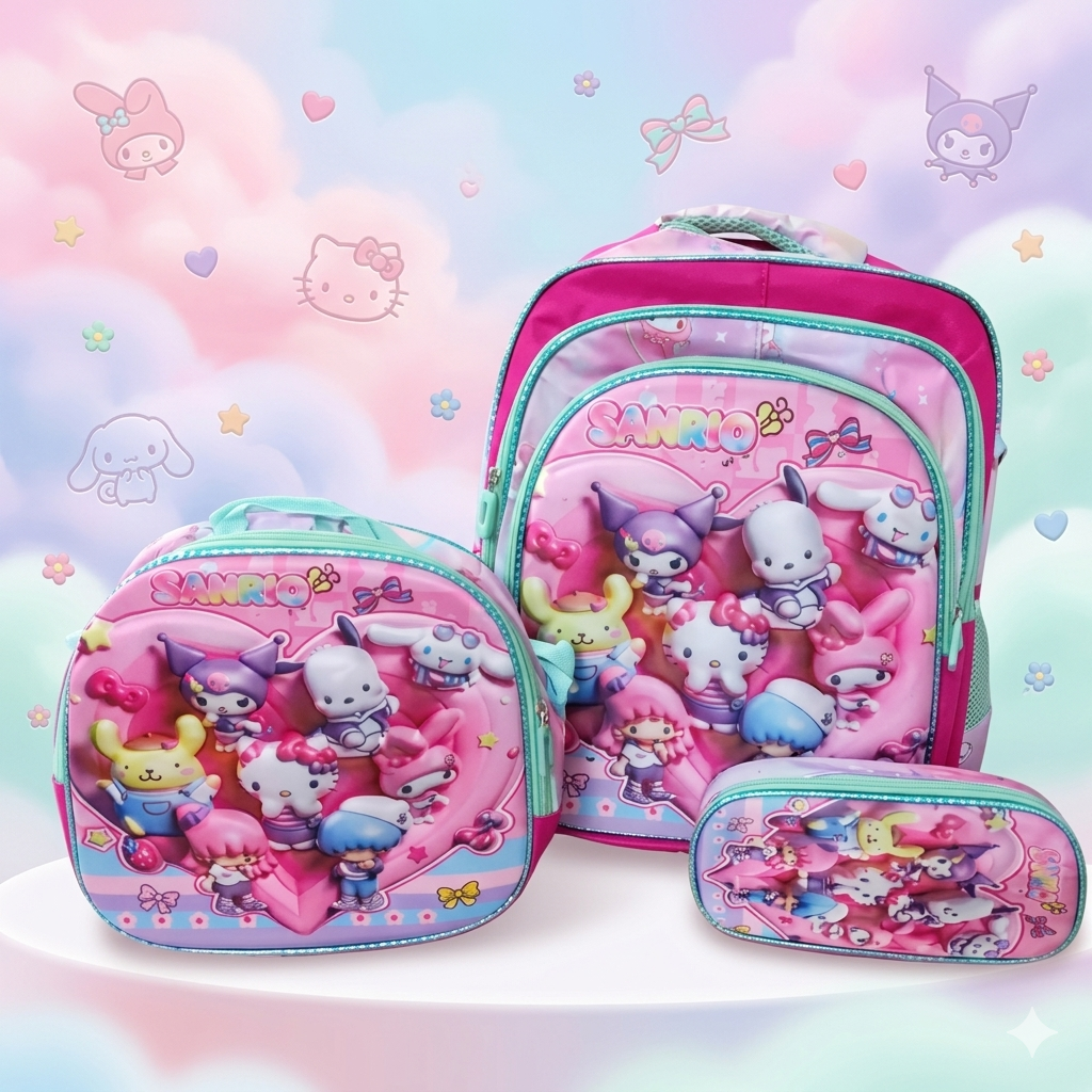 COMBO MOCHILA CON LUZ AL AZAR SANRIO