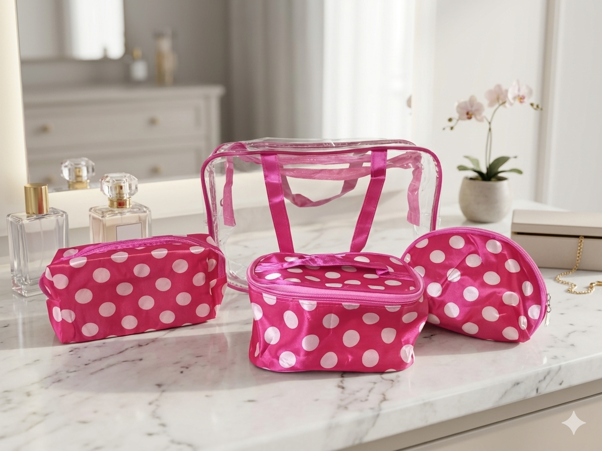 COMBO BOLSA TRANPARENTE BOLITAS ROSA