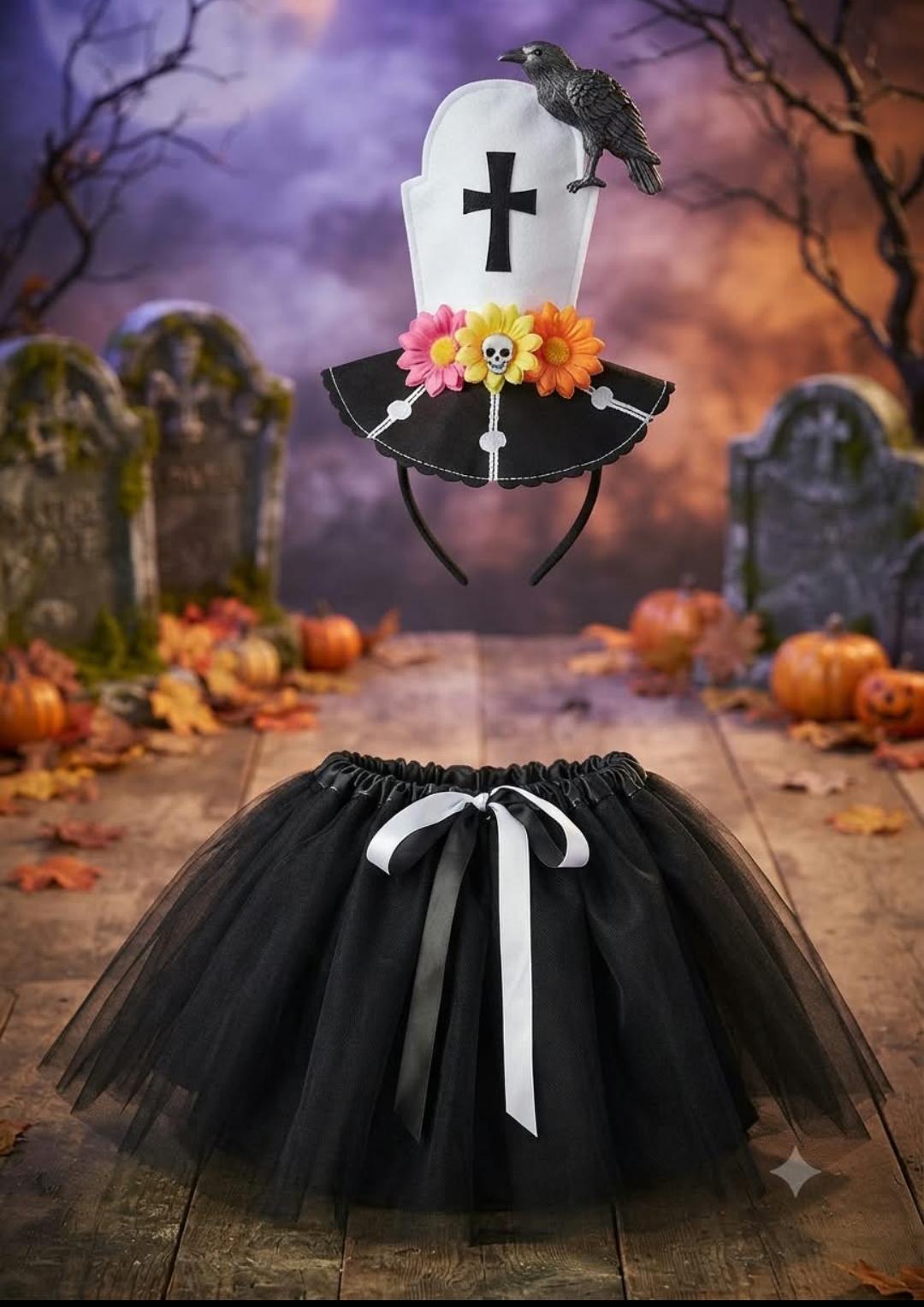 DISFRAZ HALLOWEEN NIÑAS TUTU Y DIADEMA DECORATIVA TUMBA