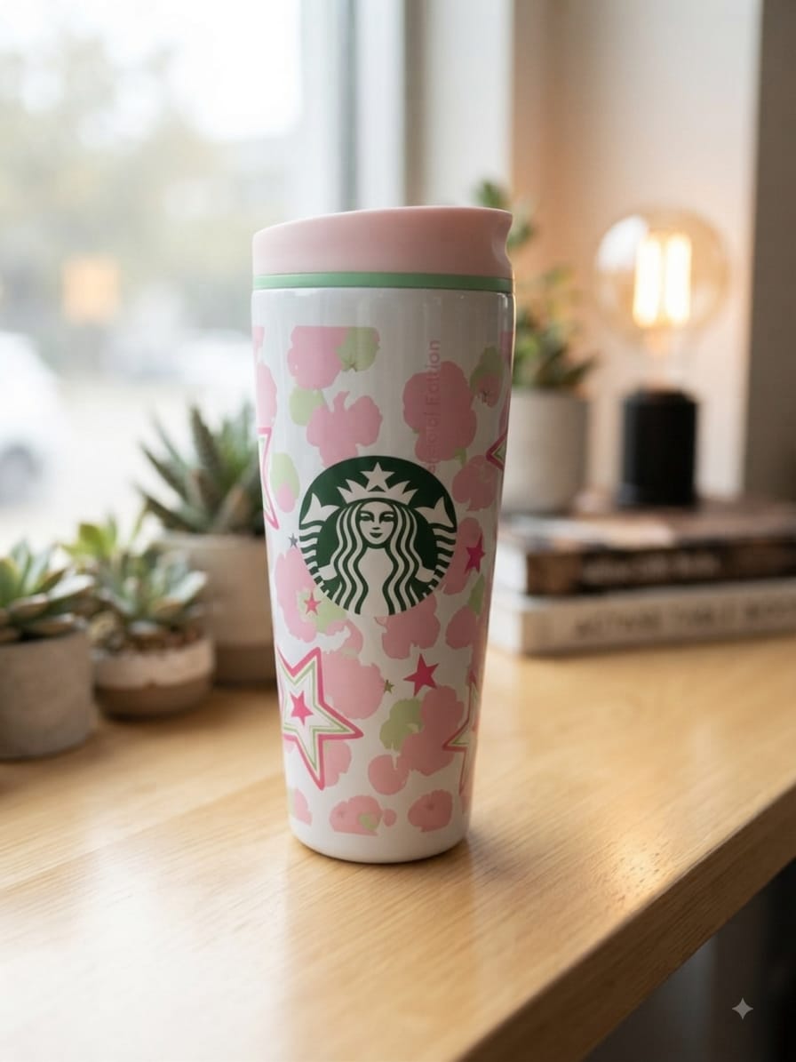 VASO CAFETERO STARBUCKS 20OZ DISEÑOS ROSA CLARO
