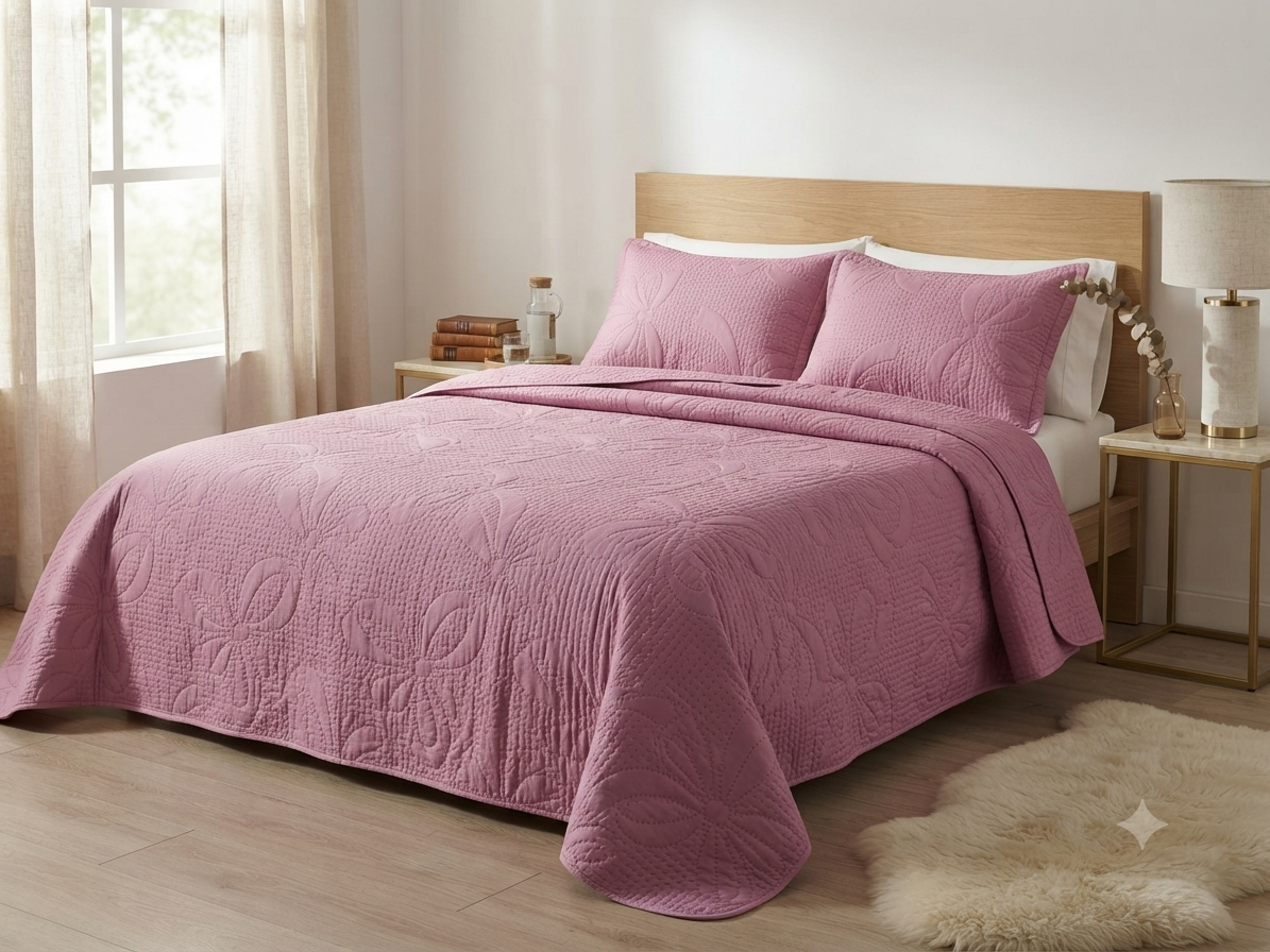 JUEGO DE CAMA 3 PIEZAS TEXTURA ROSA CHICLE
