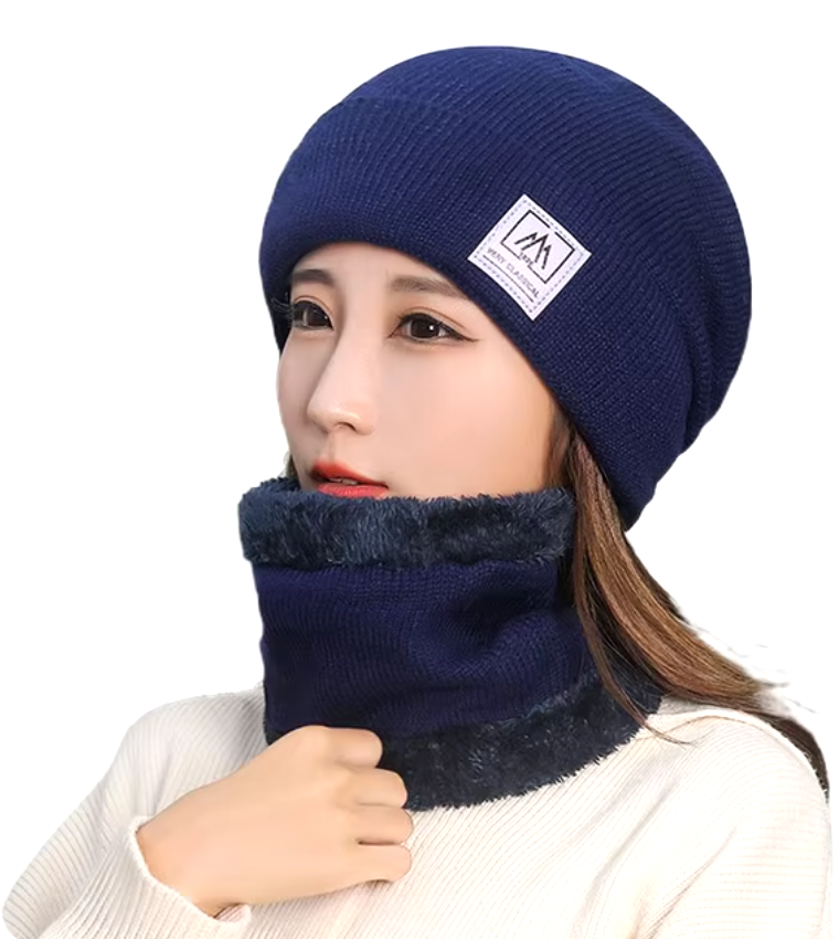 GORRO CON BUFANDA FASHION AZUL MARINO