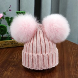GORRO 2 POMPON BEBE 0-2 AÑOS COLOR ROSA CLARO