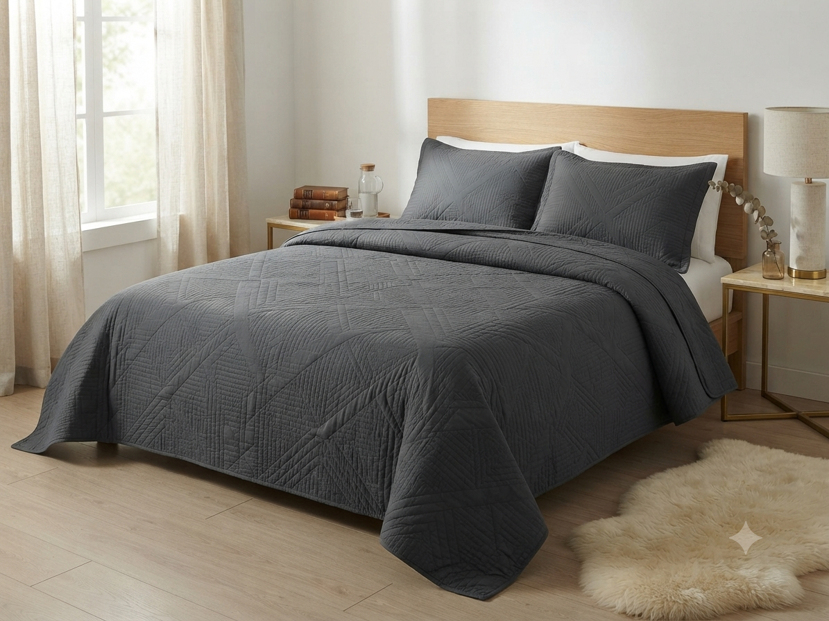 JUEGO DE CAMA 3 PIEZAS TEXTURA GRIS OSCURO