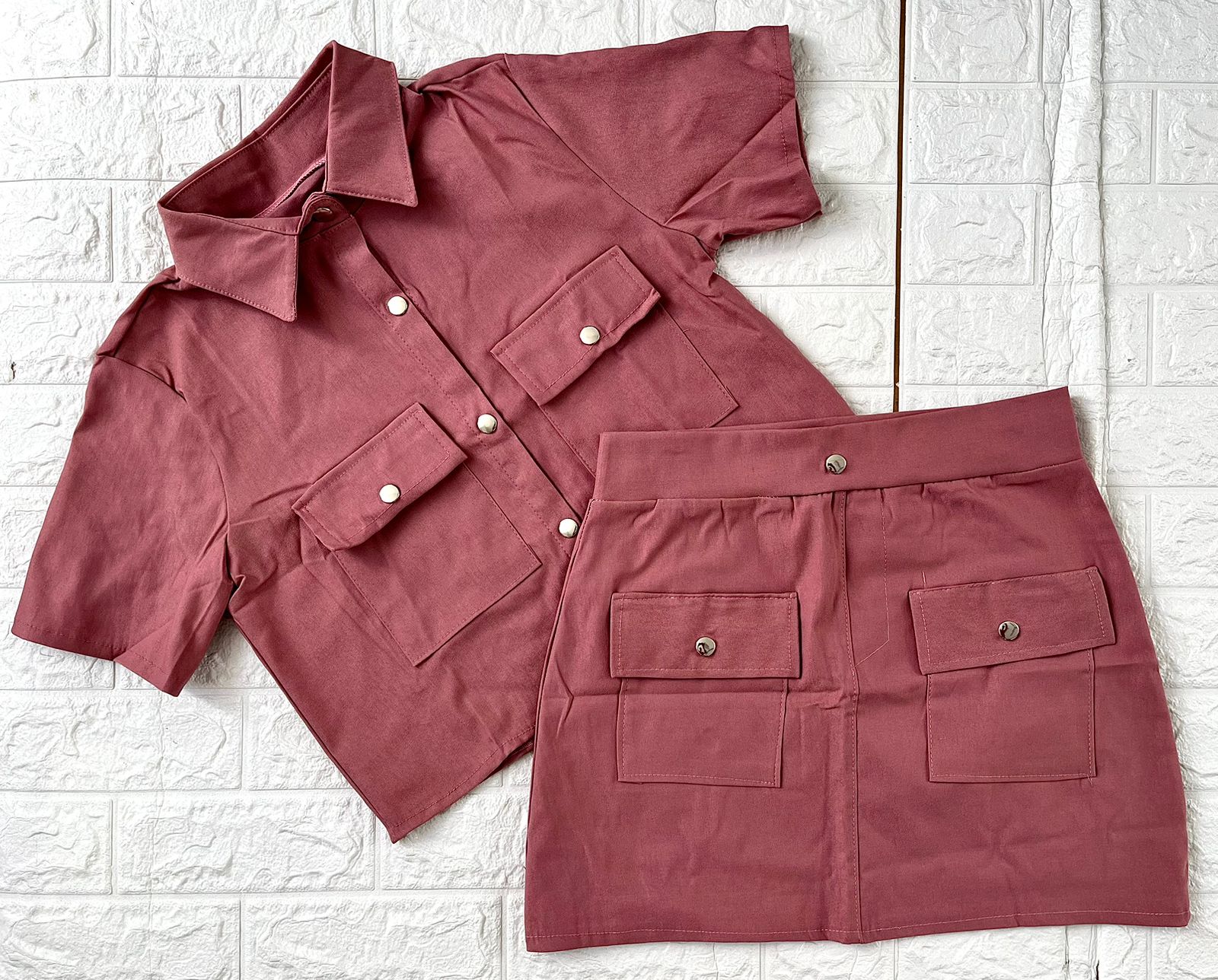 CONJUNTO CAMISA Y FALDA UNITALLA ROSA PALO