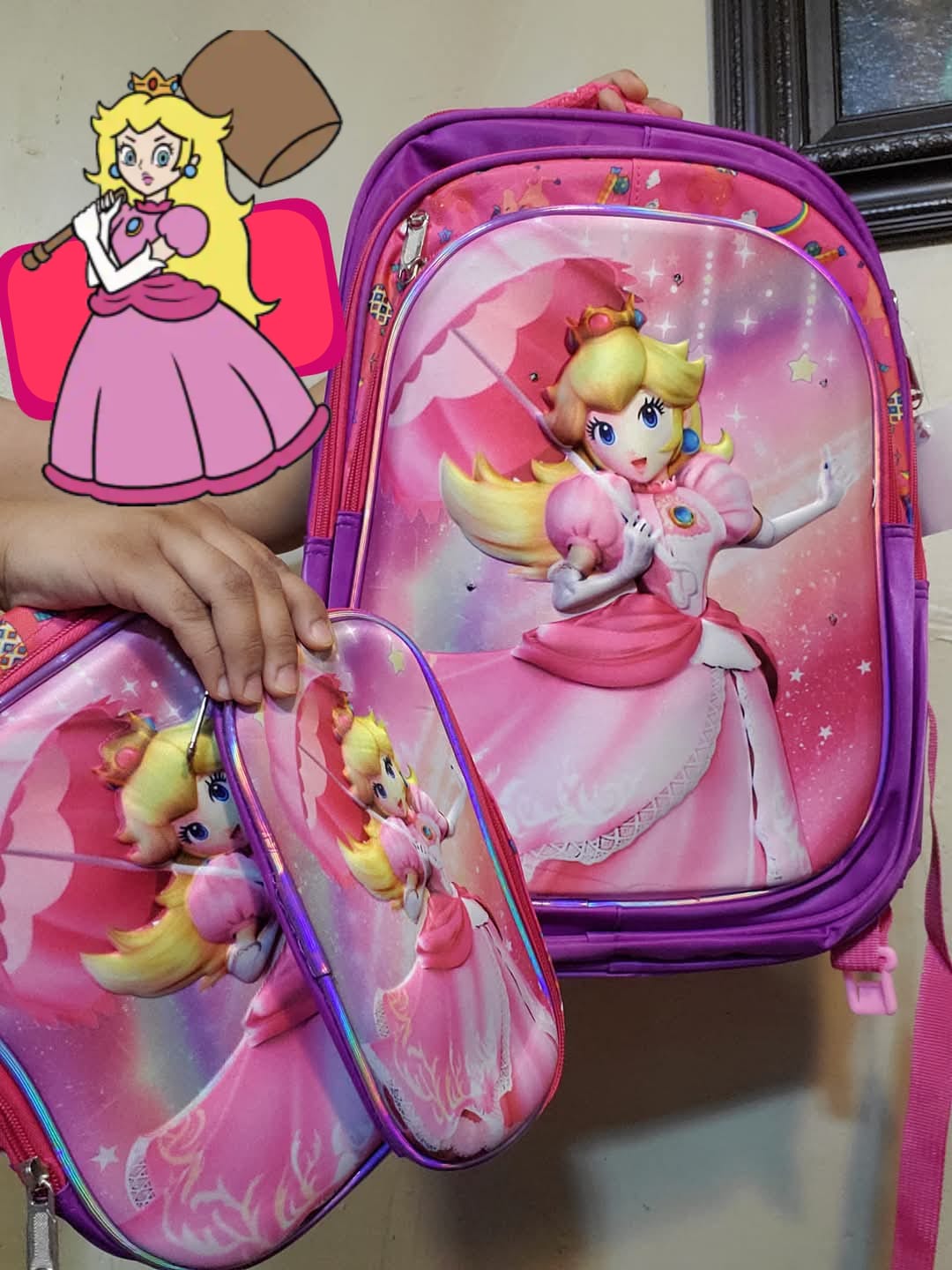 MOCHILA COMBO MARIO BROS CON LUZ PRINCESA PEACH
