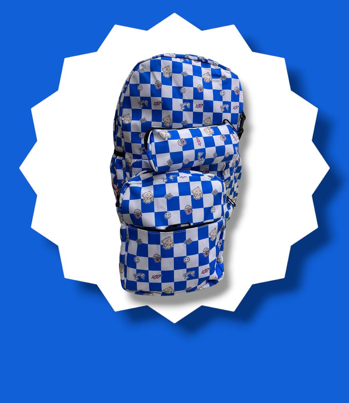 MOCHILA COMBOS DE CUADROS CUTE AZUL