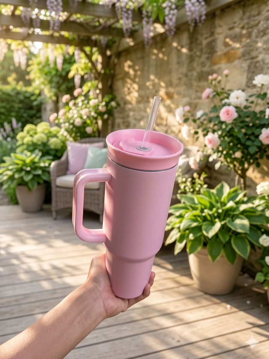 TERMO CON AGARRADERA 40 OZ ROSA PASTEL