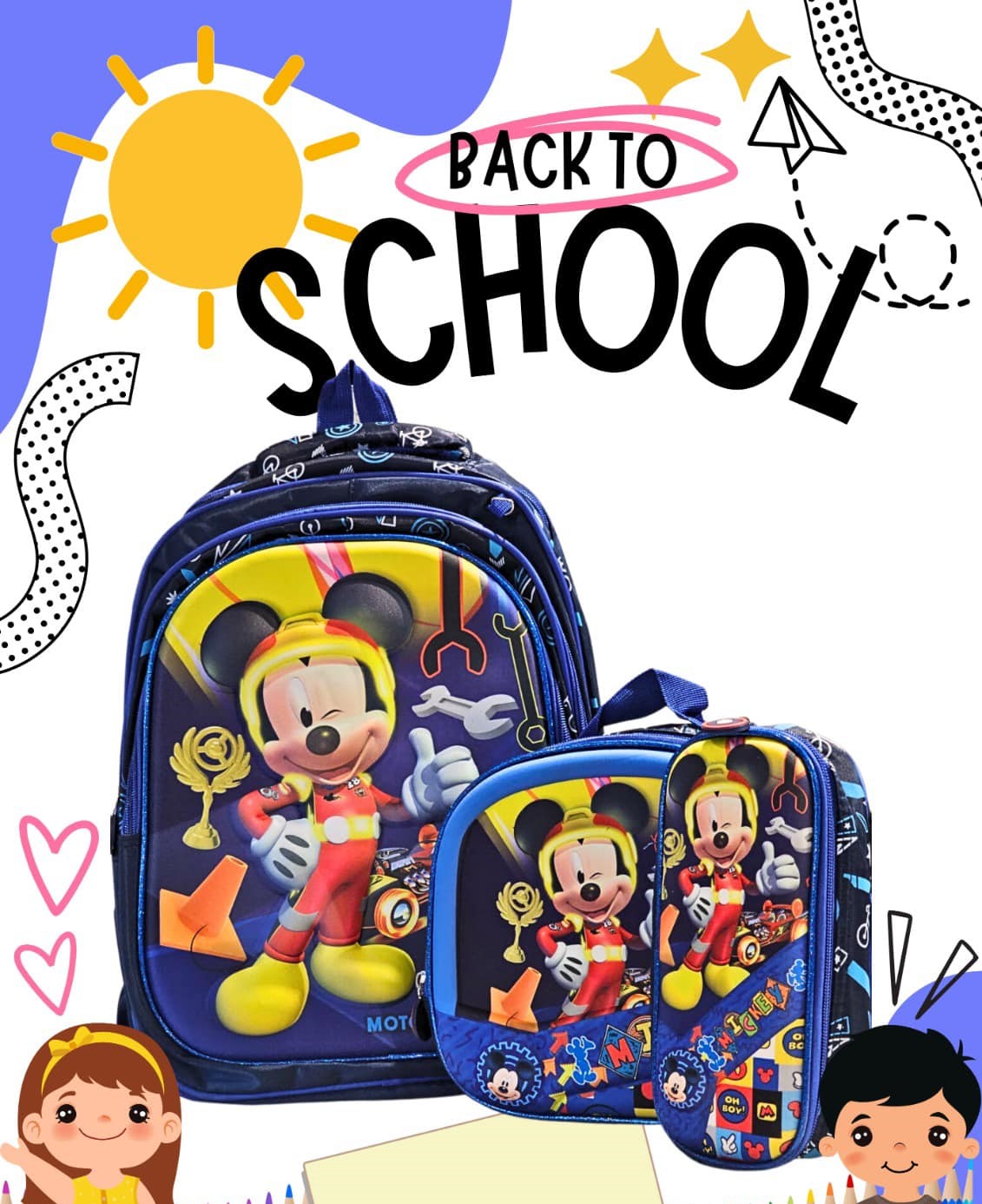 MOCHILA LED COMBO TRIPLE CON CARRITO DESMONTABLE MICKY MOUSE