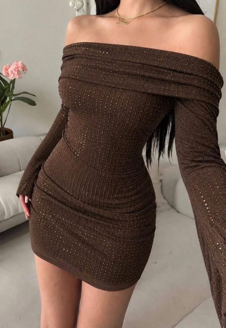 VESTIDO MANGA LARGA BRILLO CAFE S/M