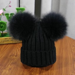 GORRO 2 POMPON BEBE 0-2 AÑOS COLOR NEGRO