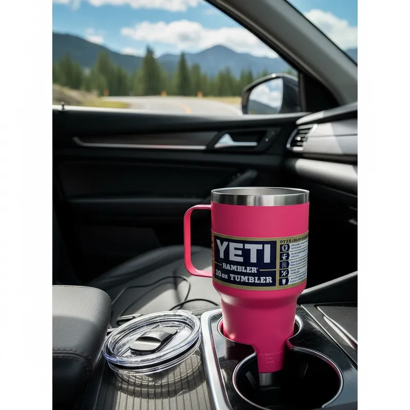 YETI 30 oz CON AGARRADERA ROSA NEON