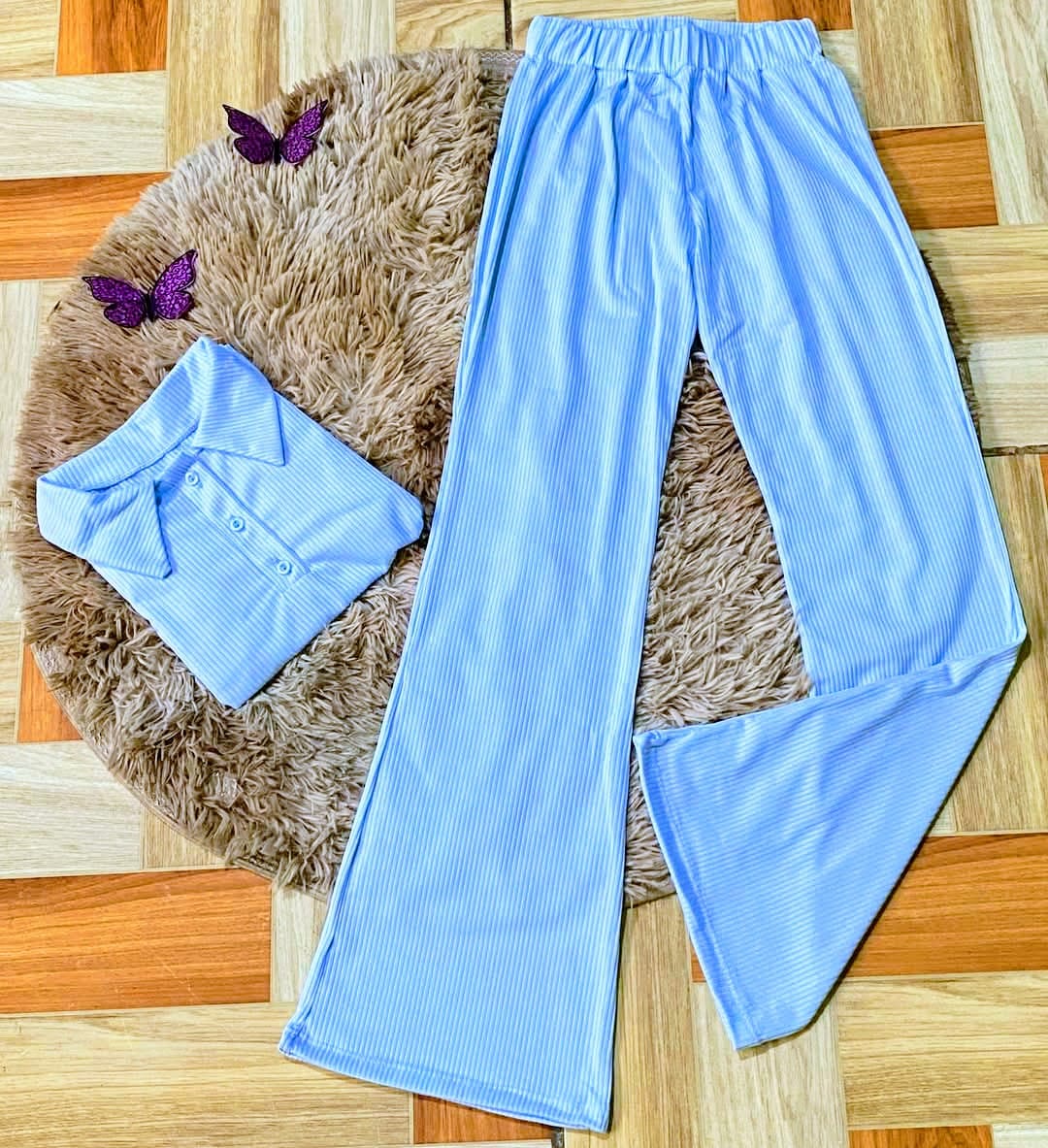 CONJUNTO PANTALON BLUSA ABOTONADA JUVENIL AZUL CIELO