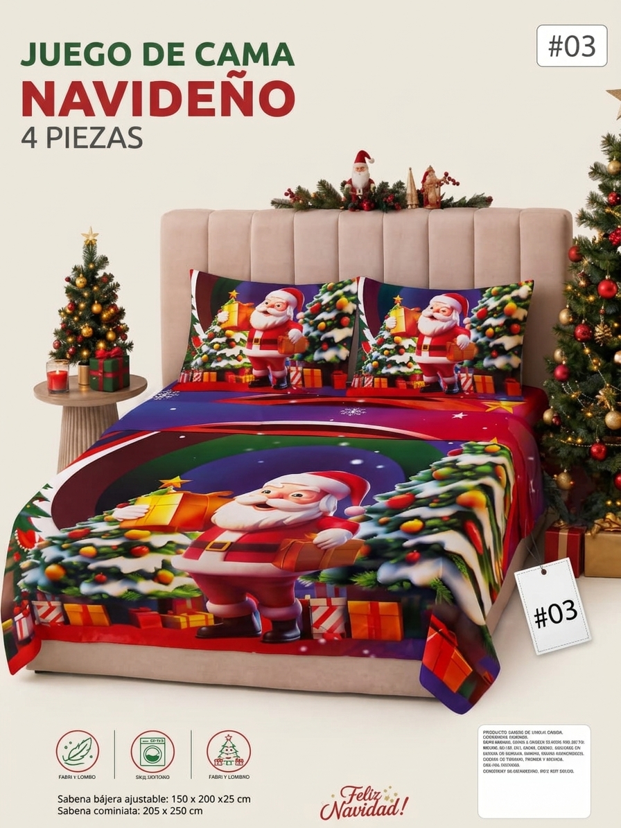 JUEGO DE SABANAS NAVIDEÑO MATRIMONIAL MOD.3