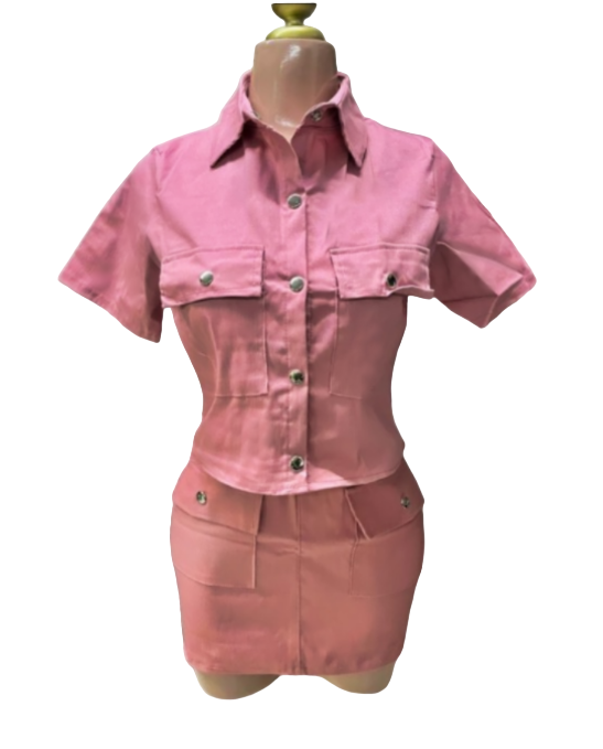 CONJUNTO CAMISA Y FALDA UNITALLA ROSA PASTEL