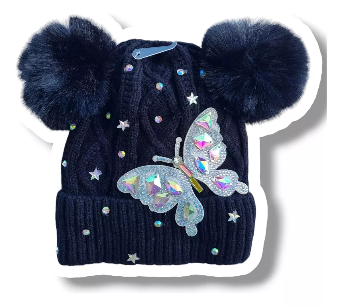 GORRO DE DOS POMPONES MARIPOSA NEGRO