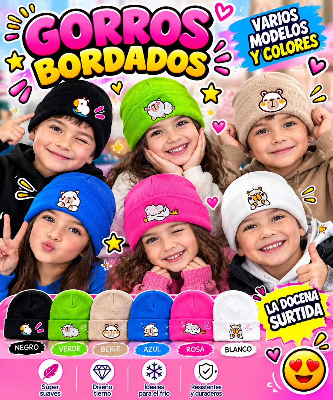 DOCENA SURTIDA DE GORRO CAPIBARA
