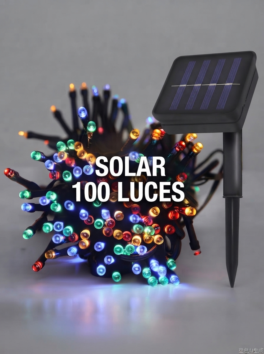 SERIE DE LUZ LED SOLAR 100 LUCES COLORES  EXT.VERDE 10M(2657)
