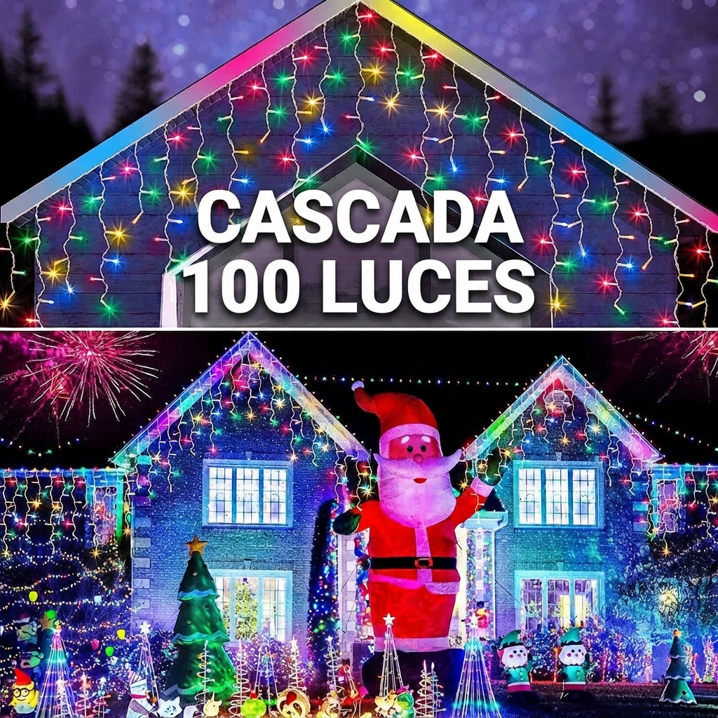 SERIE DE LUZ LED CASCADA 100 LUCES COLORES EXT TRANSP(4074)
